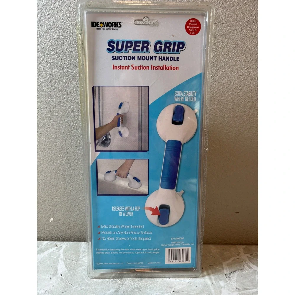 IdeaWorks Super‎ Grip Suction Mount Handle Bathroom Shower Safety Grab Bar White